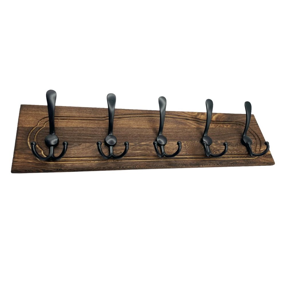 EFONOW Wooden Coat Rack Wall Mount 5 Black Tri Hooks W/ Hardware & Instructions